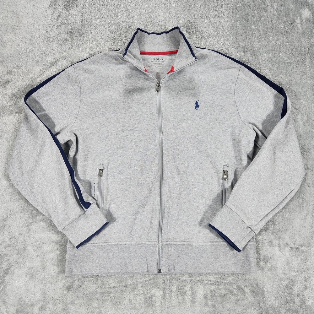 Polo Ralph Lauren Jacket Mens‎ Large Gray Performance Full Zip Track Mock Neck